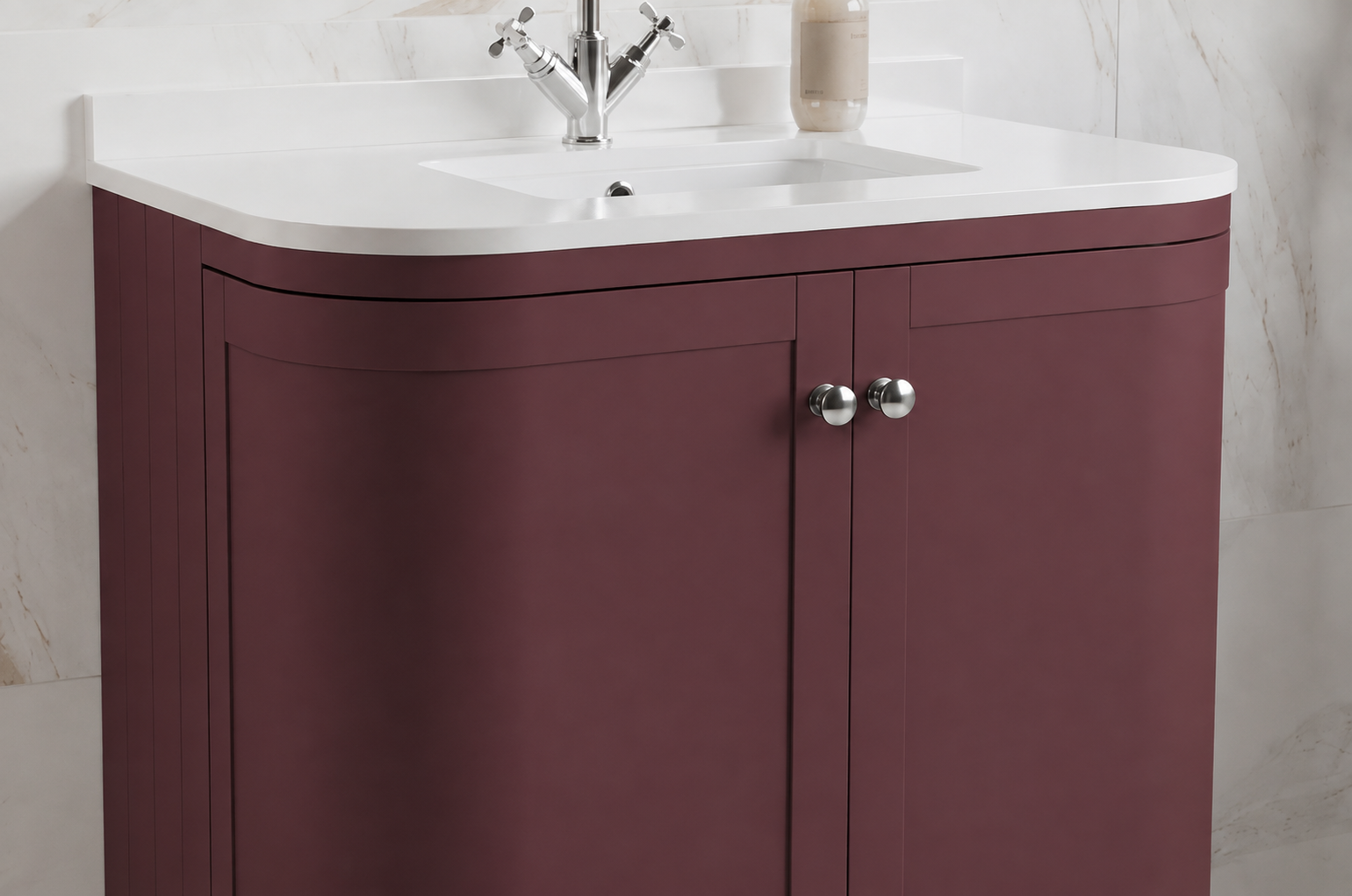 Burgundy Basin Vanity Unit with chrome handles